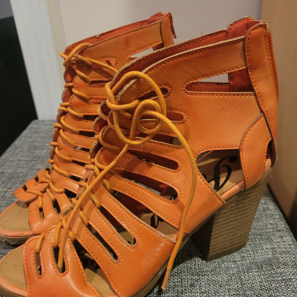Orange Strappy Heeled Sandals